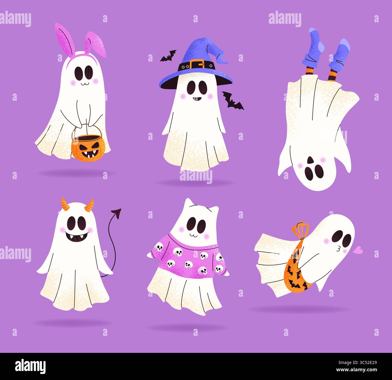 Ensemble de fantômes mignons. Joyeux concept d'Halloween. Illustration de Vecteur
