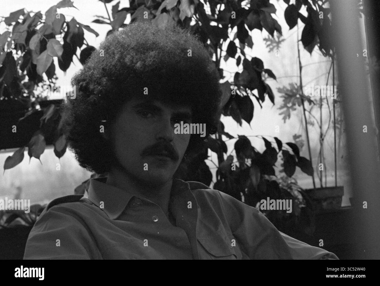 Portraits Robert long, Robert long, 20-01-1977','04-03-1977','08-04-1980','03-10-1981 Whizgle News, Dutch Desk, pays-Bas, 1950-2000 Un jeune homme avec une coiffure afro et une moustache proéminentes se trouve soigneusement au milieu d'une végétation luxuriante, dégageant une ambiance calme et introspective. Son regard est légèrement hors caméra, suggérant un moment de réflexion. Banque D'Images Portraits Robert long, Robert long, 20-01-1977','04-03-1977','08-04-1980','03-10-1981 Whizgle News, Dutch Desk, pays-Bas, 1950-2000 Un jeune homme avec une coiffure afro et une moustache proéminentes se trouve soigneusement au milieu d'une végétation luxuriante, dégageant une ambiance calme et introspective. Son regard est légèrement hors caméra, suggérant un moment de réflexion. Banque D'Images