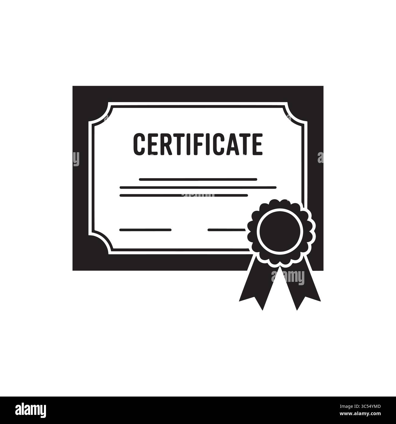Silhouette du certificat – icône minimaliste noir et blanc représentant la réussite et la reconnaissance officielle Illustration de Vecteur