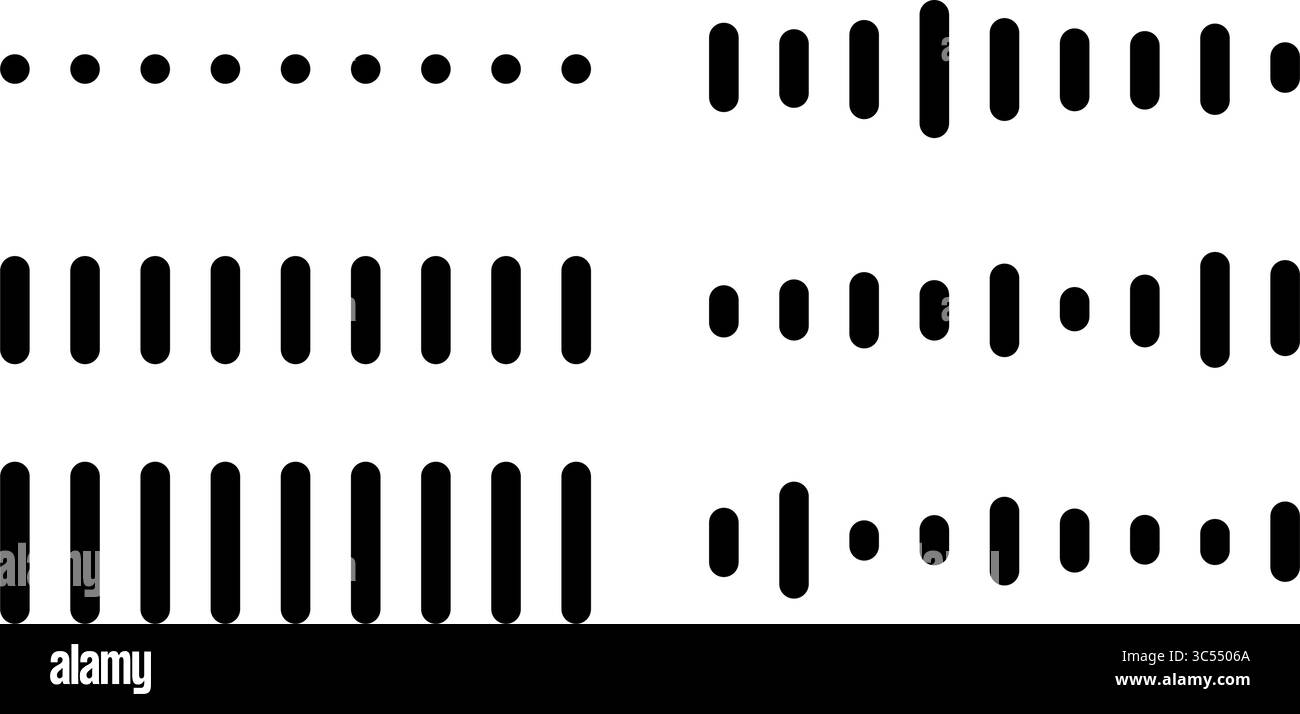 Collection d'icônes vectorielles de barres d'ondes audio courtes verticales de différents styles, représentant des formes d'ondes sonores, des niveaux de signal ou des graphiques d'égaliseur Illustration de Vecteur