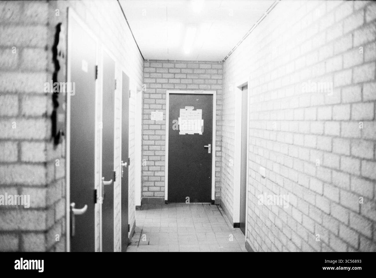 Henny Lee trains FC Haarlem, Haarlem, pays-Bas, 07-12-1994 Whizgle News, Dutch Desk, pays-Bas, 1950-2000 Un couloir étroit bordé de plusieurs portes, menant à une porte verte solitaire à la fin. Les murs sont composés de briques de couleur claire, et un avis est affiché sur la porte, ajoutant un sentiment de formalité au cadre. Les plafonniers éclairent le couloir, créant un sentiment de vide et d'anticipation. Banque D'Images Henny Lee trains FC Haarlem, Haarlem, pays-Bas, 07-12-1994 Whizgle News, Dutch Desk, pays-Bas, 1950-2000 Un couloir étroit bordé de plusieurs portes, menant à une porte verte solitaire à la fin. Les murs sont composés de briques de couleur claire, et un avis est affiché sur la porte, ajoutant un sentiment de formalité au cadre. Les plafonniers éclairent le couloir, créant un sentiment de vide et d'anticipation. Banque D'Images