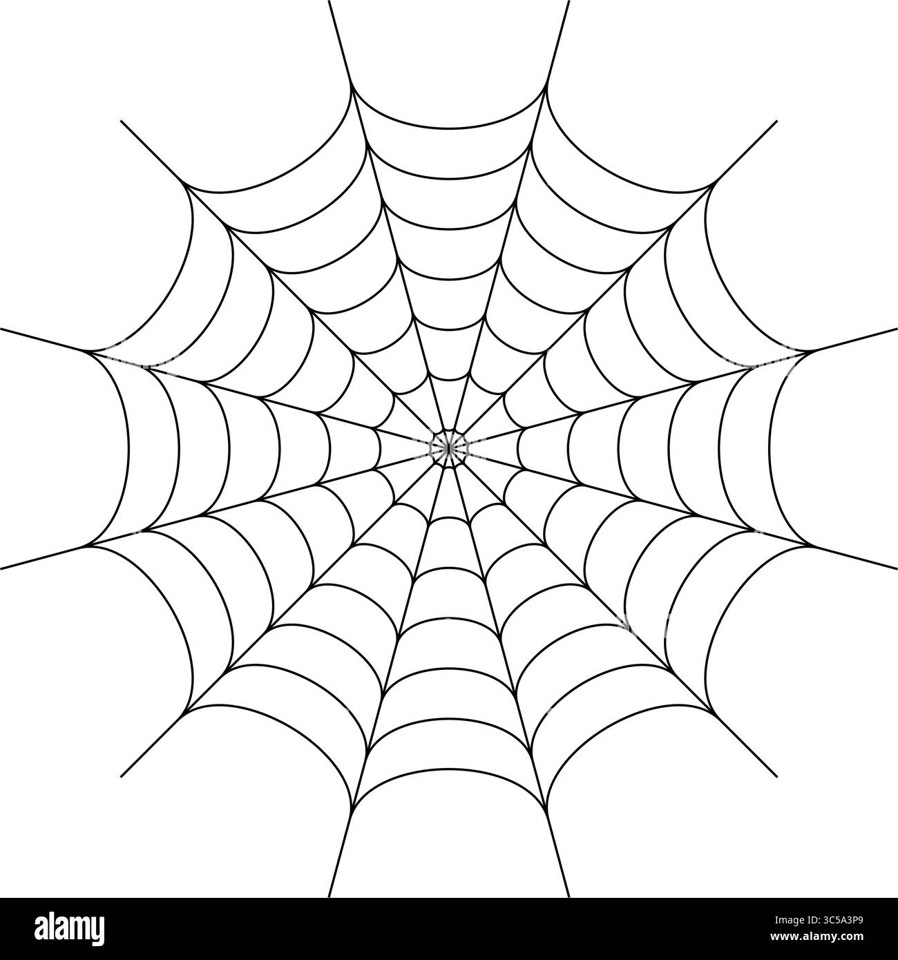 Illustration monochromatique détaillée d'une toile d'araignée, présentant un moyeu central, des rayons radiaux et des fils en spirale concentriques. Illustration de Vecteur