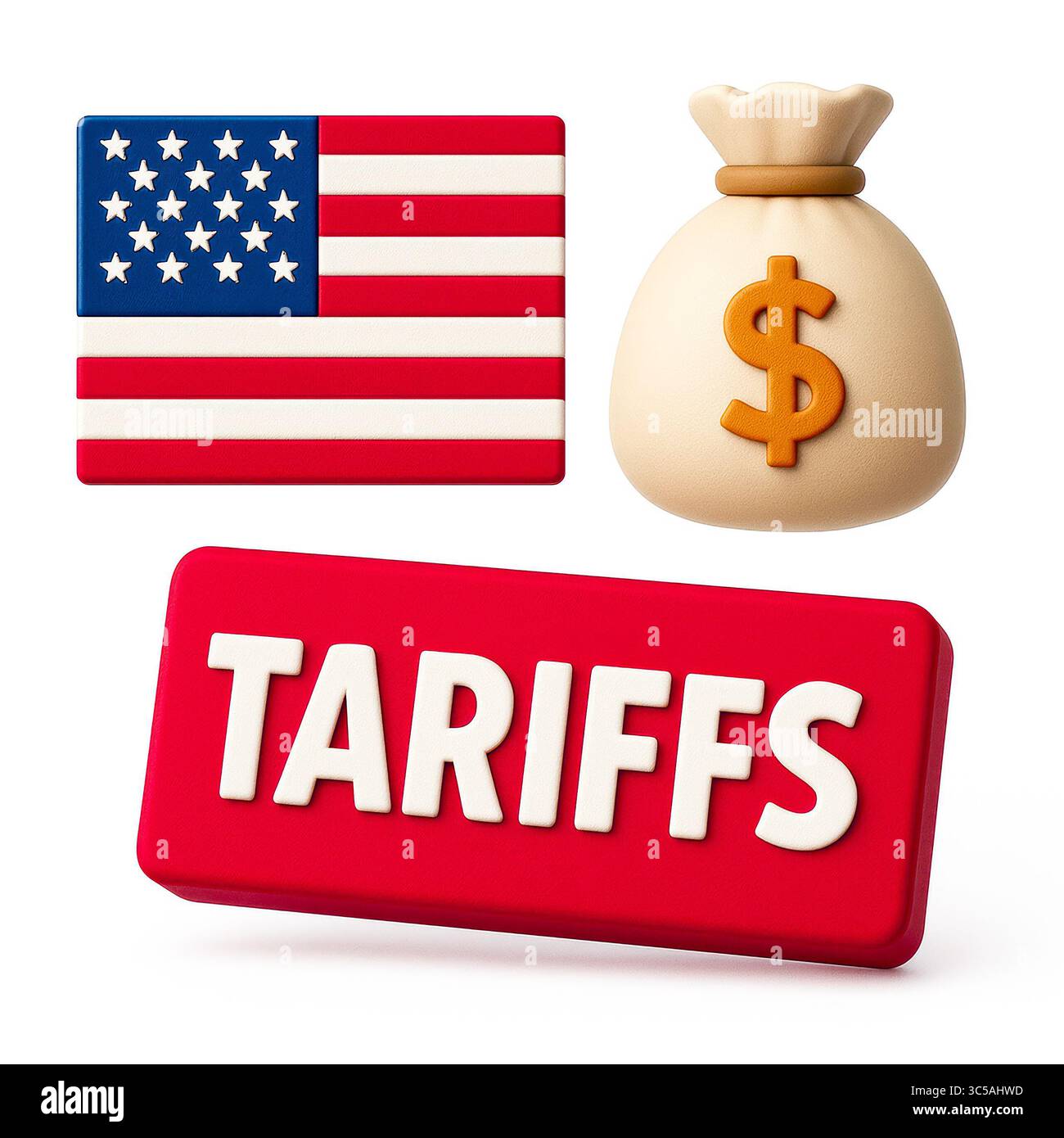 Ce graphique illustre les concepts clés liés aux droits de douane américains sur les marchandises internationales, en soulignant leurs effets profonds sur le commerce, les prix Banque D'Images