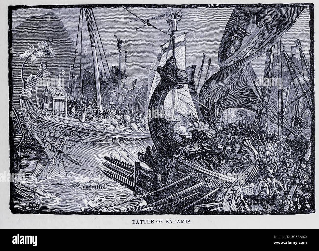 Bataille de Salamis extrait DU LIVRE VIII - GRÈCE dans le volume 10, de l'histoire universelle de Ridpath : un compte rendu de l'origine, de la condition primitive et du développement ethnique des grandes races de l'humanité, et des principaux événements dans l'évolution et le progrès de la vie civilisée entre les hommes et les Nations, à partir de sources récentes et authentiques avec une enquête préliminaire sur le temps, le lieu et la manière du commencement par Ridpath, John Clark, 1840-1900 publié en 1897 Banque D'Images