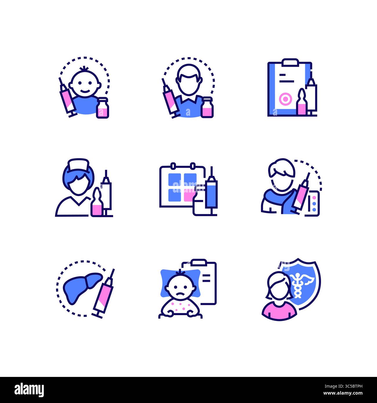 Vaccination - ensemble d'icônes de style de conception de ligne Illustration de Vecteur