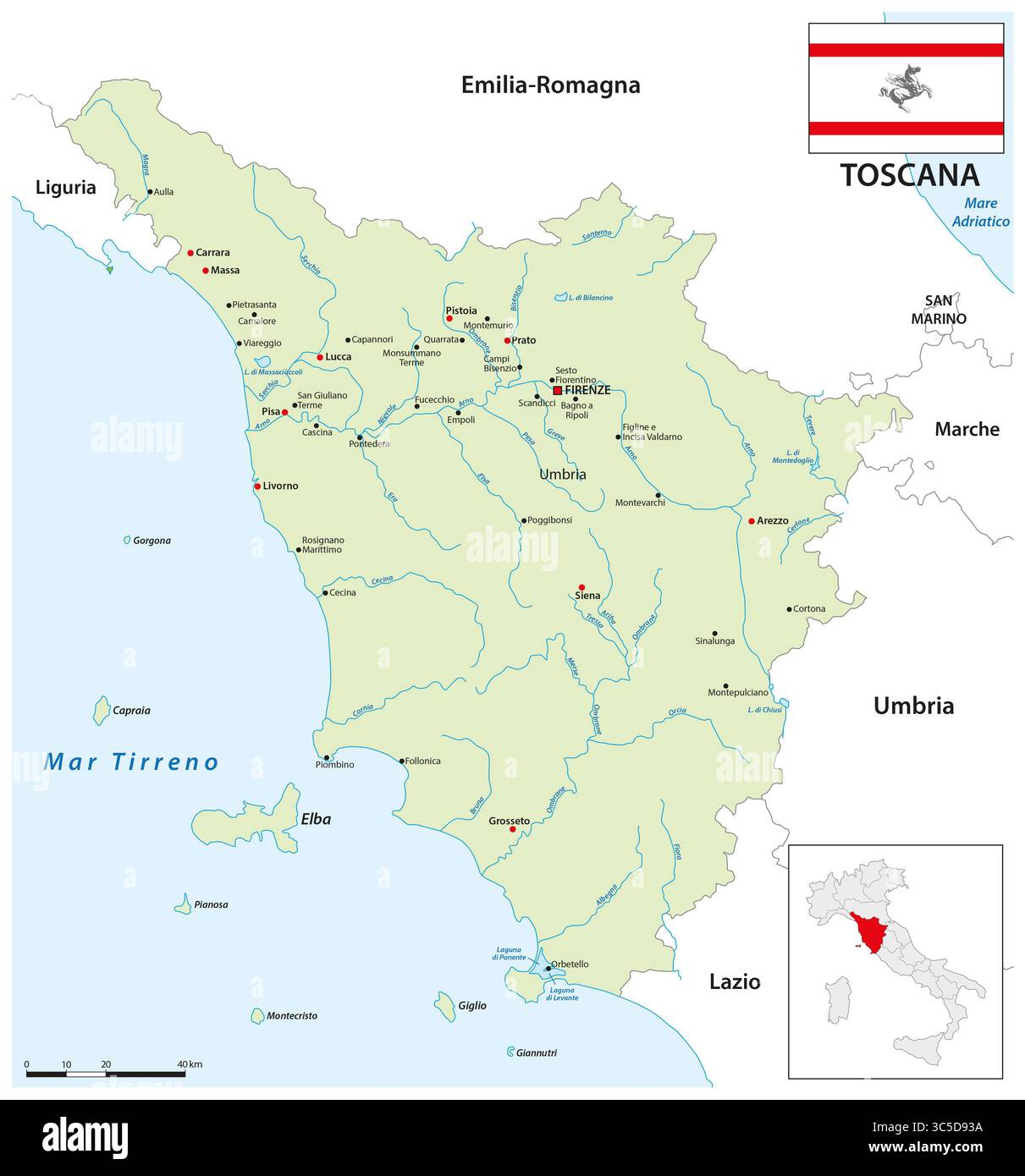 Carte de la région italienne de Toscane Banque D'Images