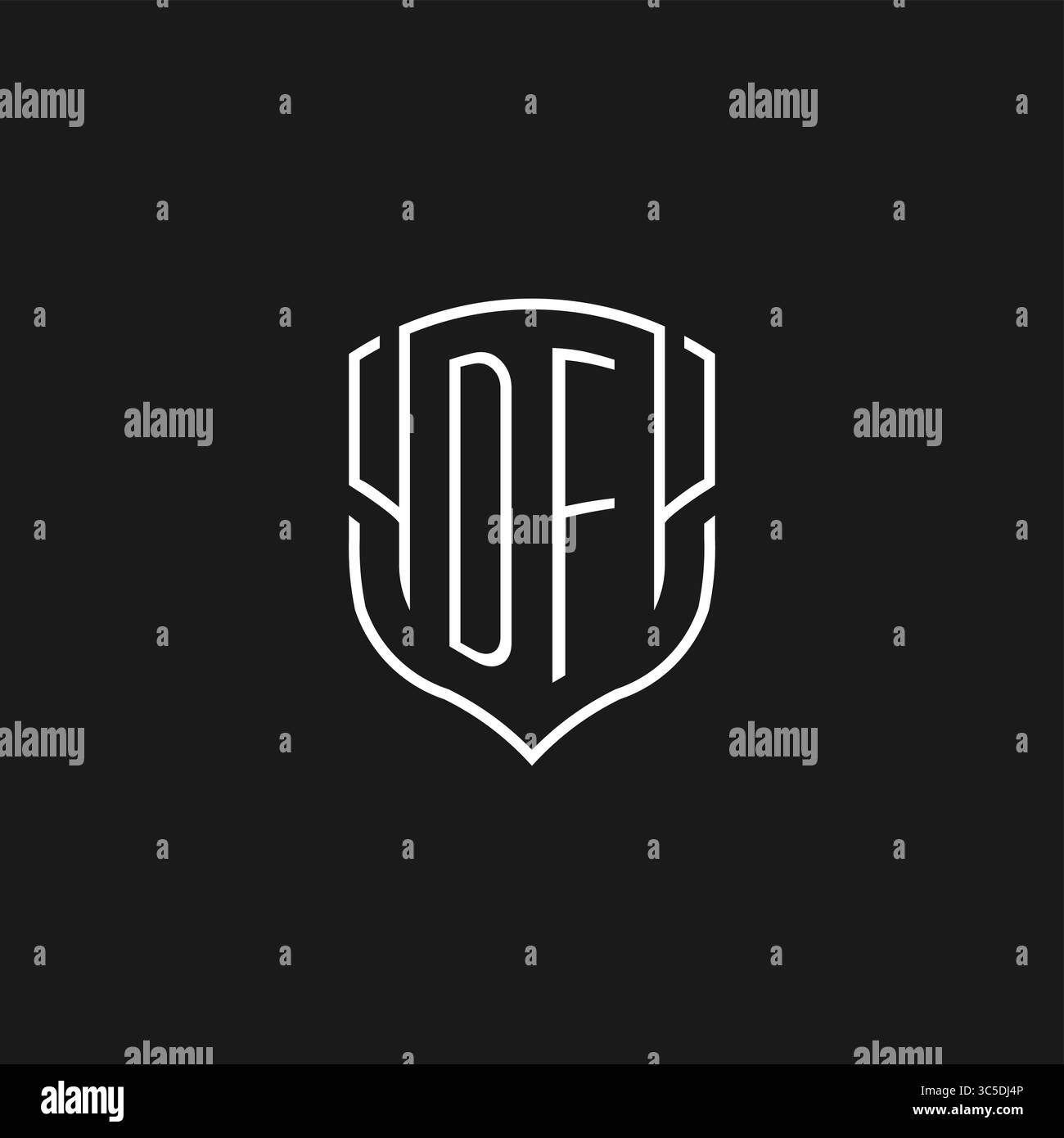 Forme d'icône de bouclier monoline logo DF initiale avec graphique vectoriel Illustration de Vecteur