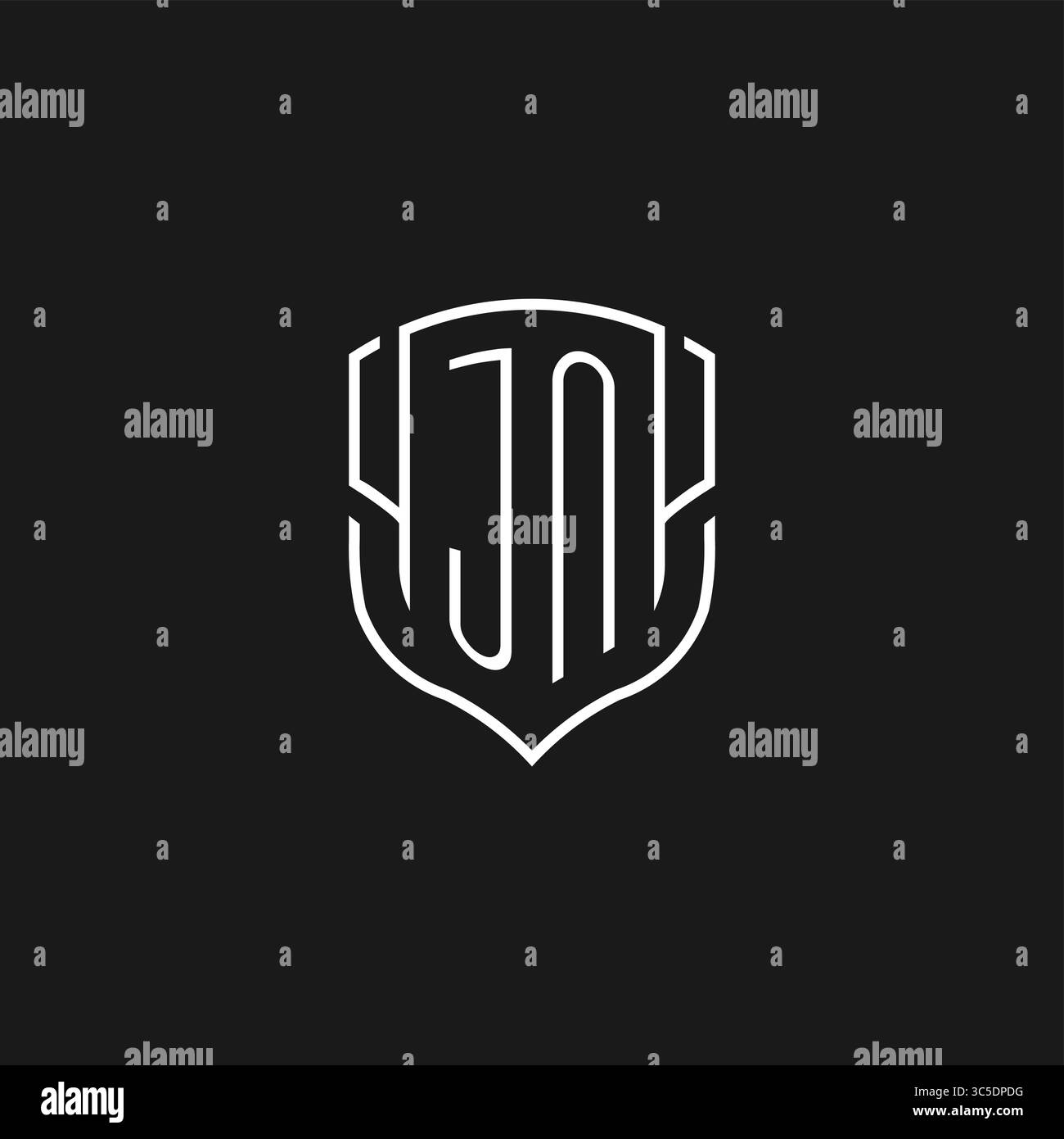 Forme initiale d'icône de bouclier monoline logo JN avec graphique vectoriel Illustration de Vecteur