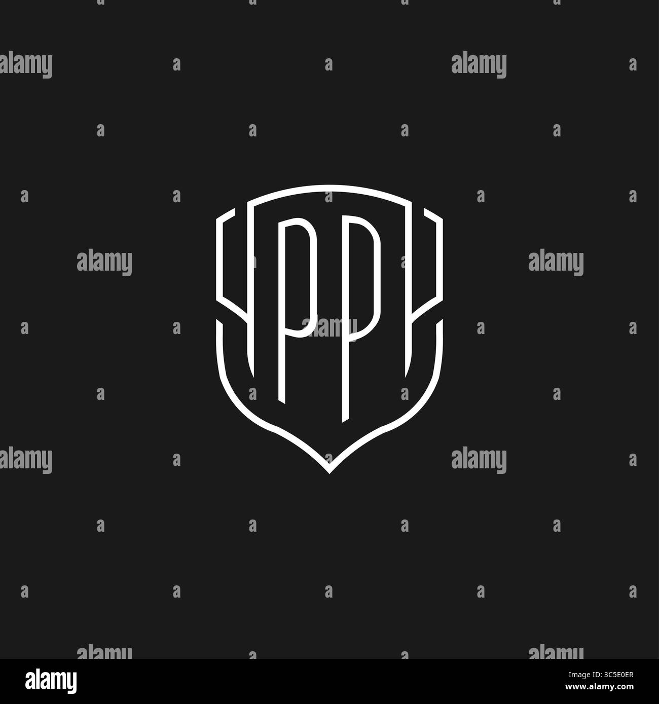 Forme initiale d'icône de bouclier monoline logo PP avec graphique vectoriel Illustration de Vecteur