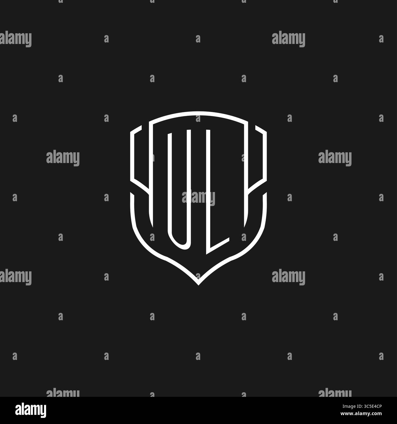 Forme d'icône de bouclier monoline logo UL initiale avec graphique vectoriel Illustration de Vecteur