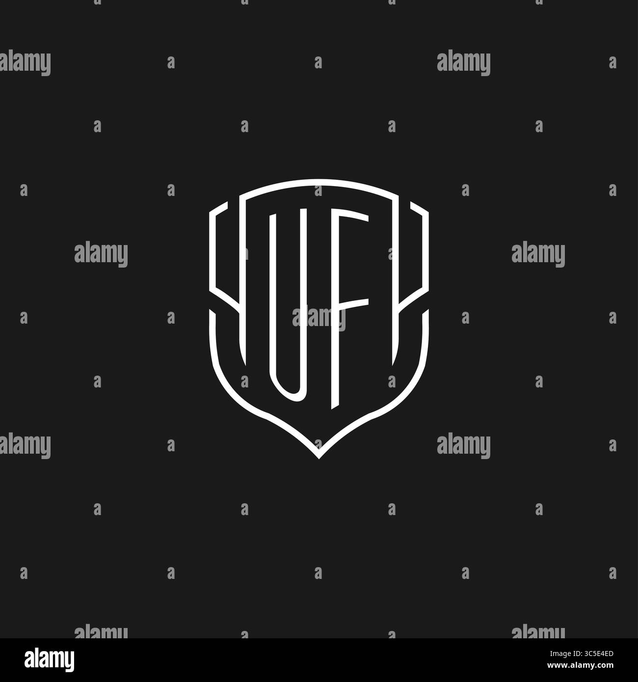 Forme d'icône de bouclier monoline du logo UF initiale avec graphique vectoriel Illustration de Vecteur