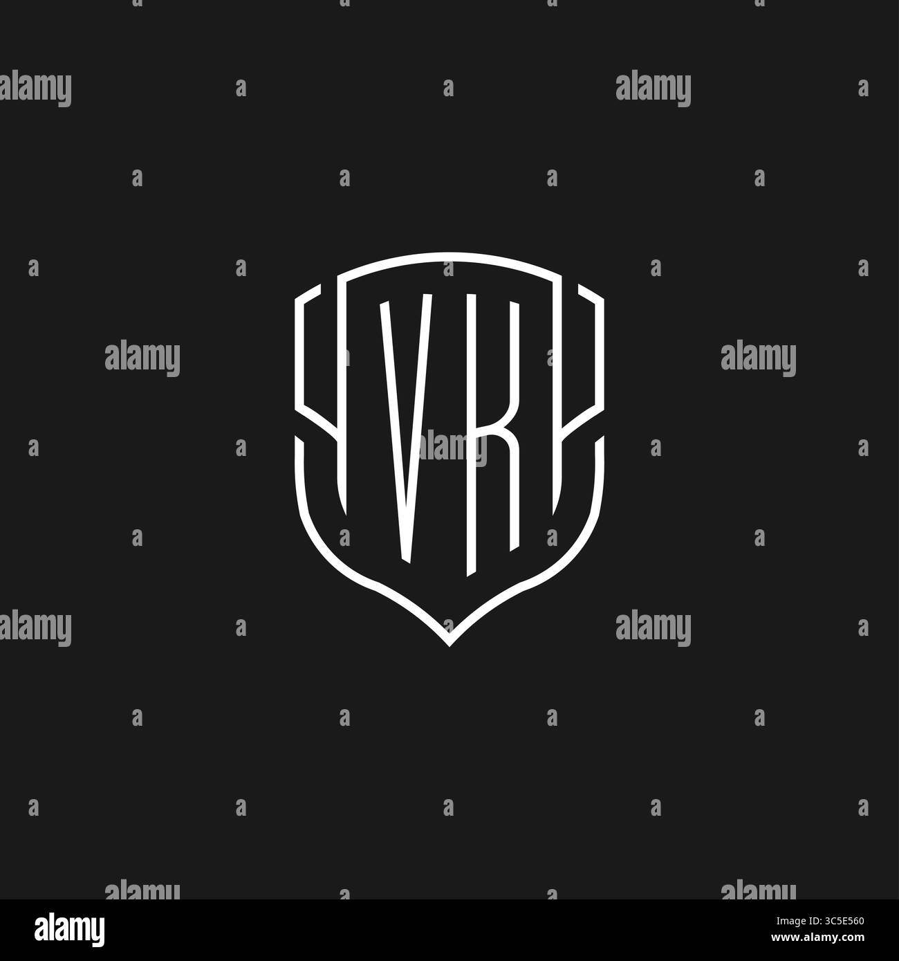 Forme d'icône de bouclier monoline du logo VK initiale avec graphique vectoriel Illustration de Vecteur