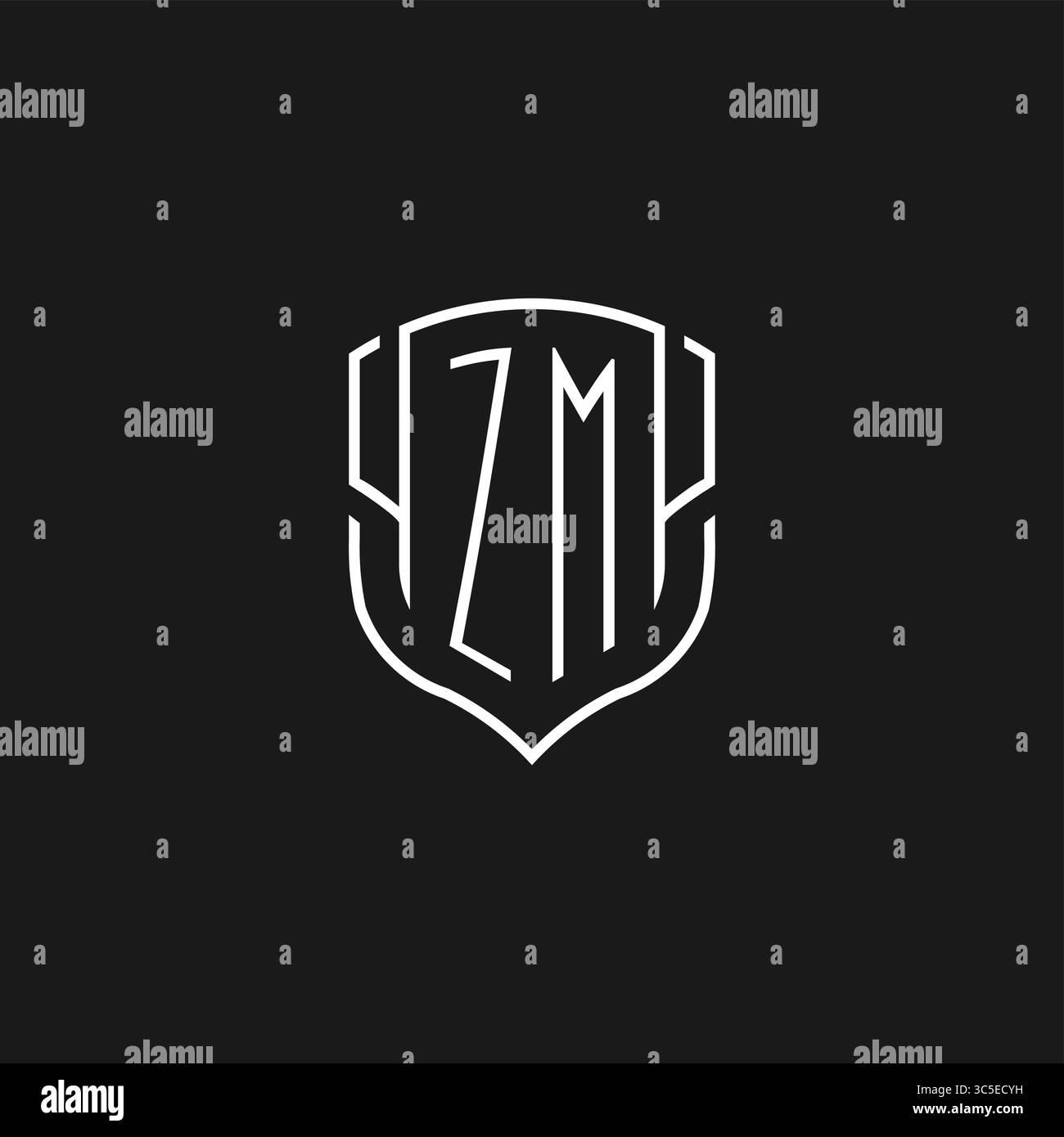 Forme d'icône de bouclier monoline du logo ZM initiale avec graphique vectoriel Illustration de Vecteur