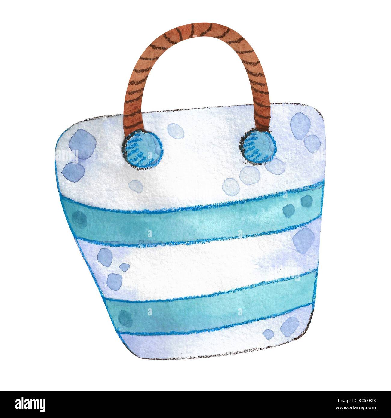 Illustration aquarelle d'un sac de plage d'été. Vacances tropicales, vacances d'été Banque D'Images
