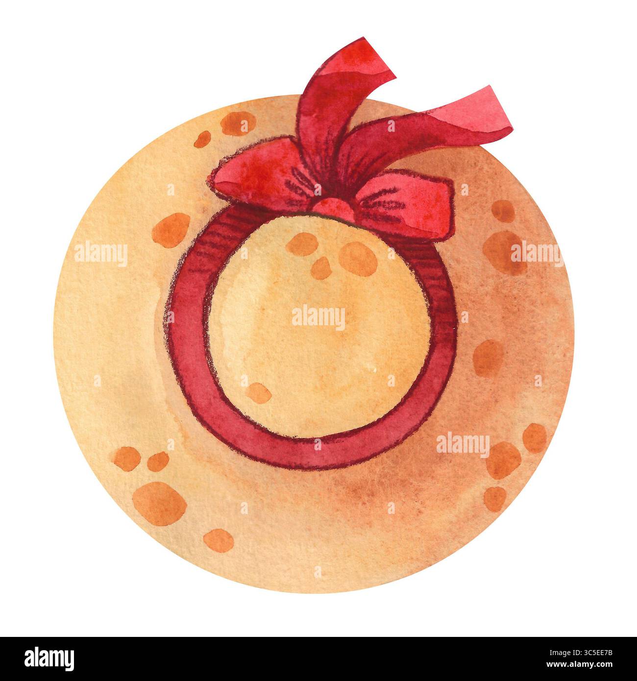 Illustration aquarelle. Chapeau de femme en paille vintage avec rubans rouges. Accessoire pour les vacances d'été Banque D'Images