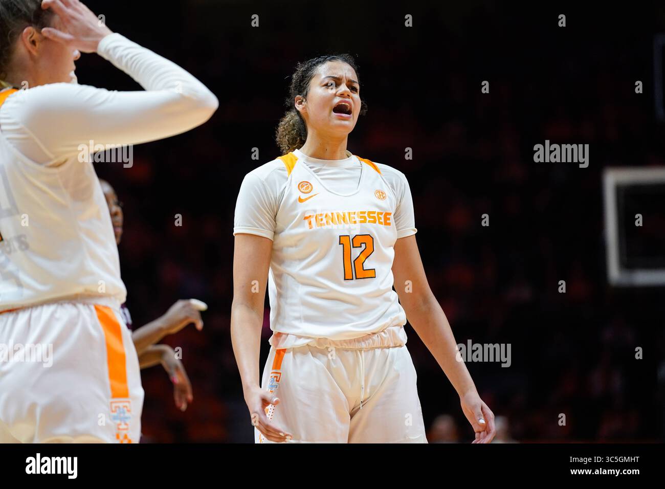 16 février 2020 : Rae Burrell #12 des Tennessee Lady vols réagit à un appel grossier contre elle pendant le match de basket-ball de la NCAA entre les bénévoles de l'Université du Tennessee Lady et les Texas A&M University Aggies à Thompson Boling Arena à Knoxville TN Tim Gangloff/CSM(crédit image : © ; Tim Gangloff/CSM via ZUMA Wire) Banque D'Images