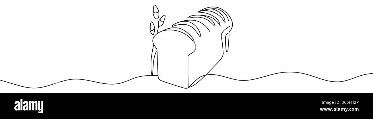 Pain noir avec des oreilles de blé dans un style artistique simple ligne. Dessin de pain minimaliste éditable sur fond blanc. Illustration vectorielle. Illustration de Vecteur