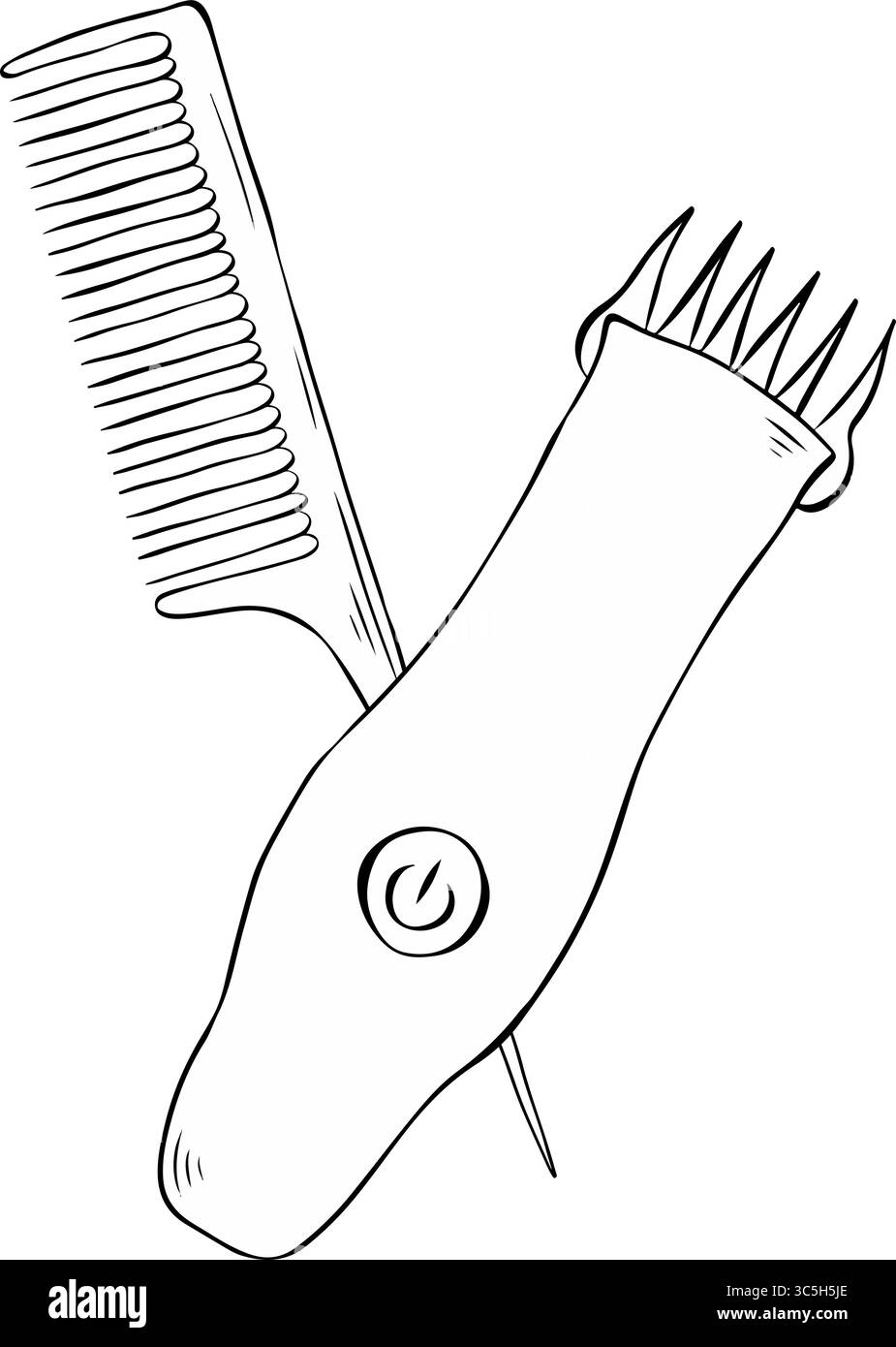 Composition salon pour rasoir barbier et peigne. Illustration vectorielle d'encre de ligne graphique. Illustration vectorielle linéaire de la collection beauté et spa. web Illustration de Vecteur