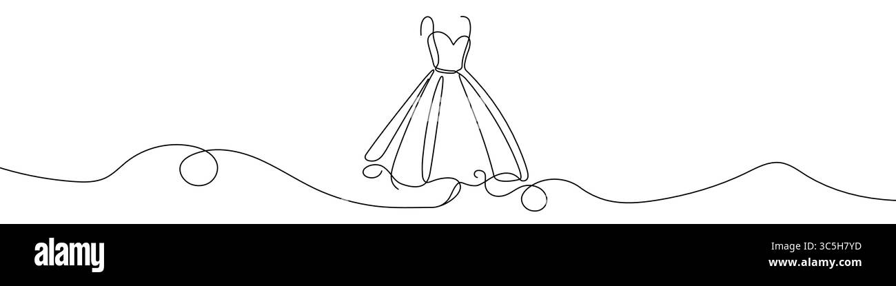 Robe courte noire dans un style artistique simple ligne. Dessin de robe minimaliste modifiable sur fond blanc. Illustration vectorielle. Illustration de Vecteur