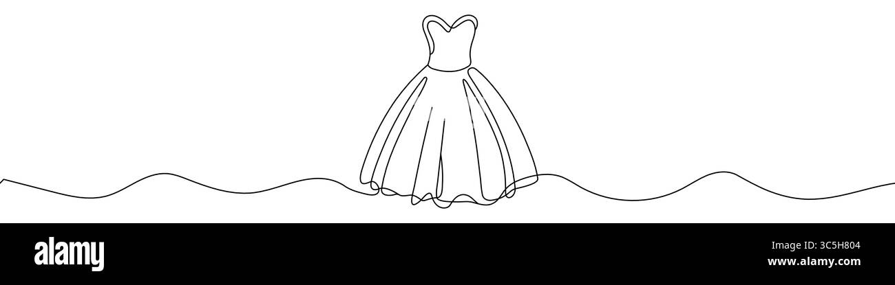 Robe courte noire dans un style artistique simple ligne. Dessin de robe minimaliste modifiable sur fond blanc. Illustration vectorielle. Illustration de Vecteur