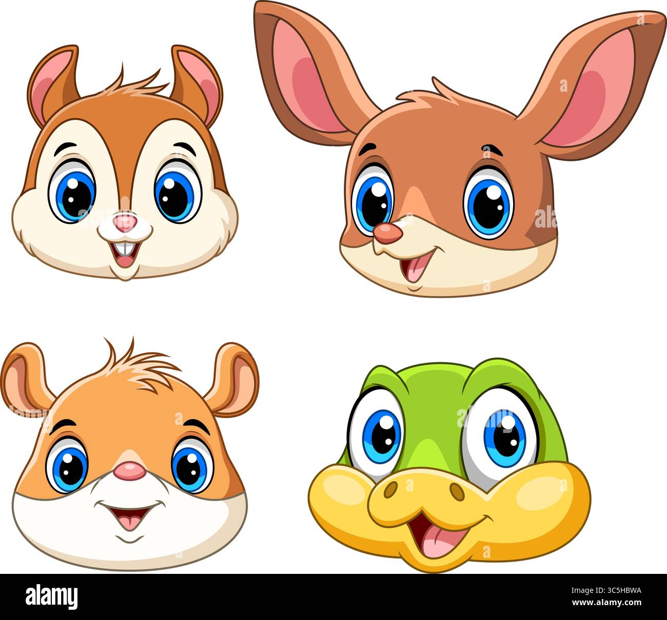 Illustration de la collection de dessins animés de visages d'animaux sauvages mignons avec fond blanc Illustration de Vecteur