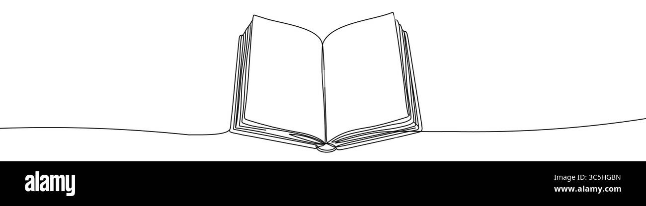 Livre noir dans un style artistique à une ligne. Dessin de livre avec trait modifiable sur fond blanc. Illustration de Vecteur