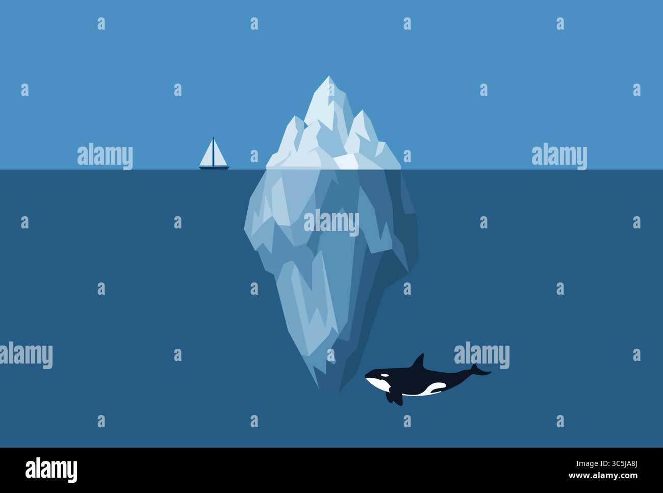 Environnement arctique : iceberg au-dessus et au-dessous de l'eau avec illustration vectorielle de vie marine. Illustration de Vecteur