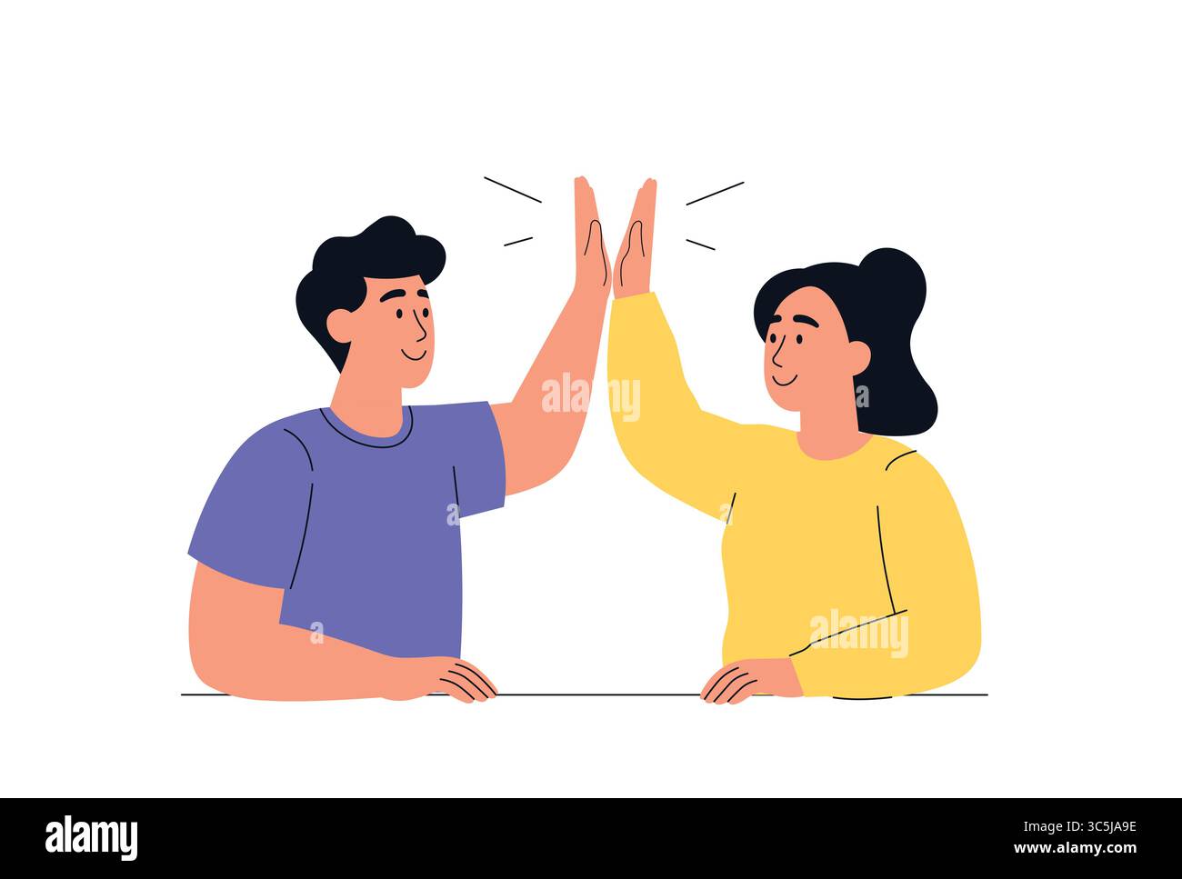 Homme et femme montrant l'amitié, le succès du travail d'équipe avec l'illustration vectorielle haute main cinq. Illustration de Vecteur