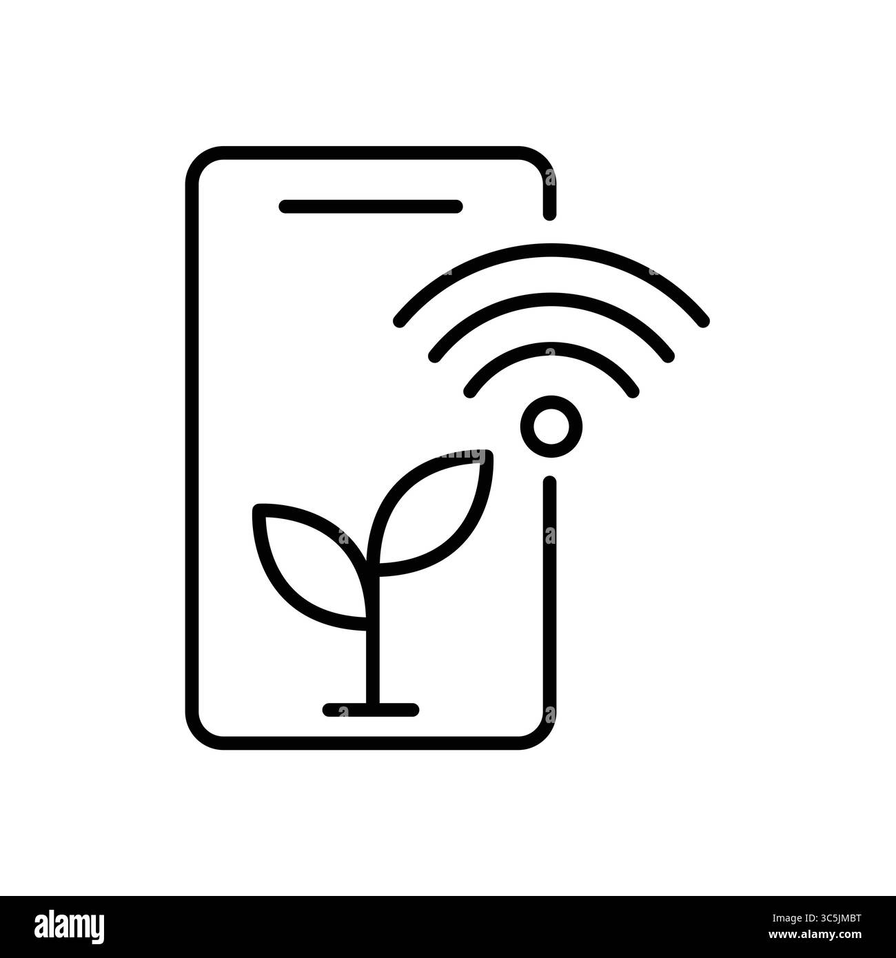 Un smartphone moderne affiche un signal sans fil à côté d'une icône de plante en croissance, symbolisant le lien entre la technologie et la nature pour le développement durable Illustration de Vecteur