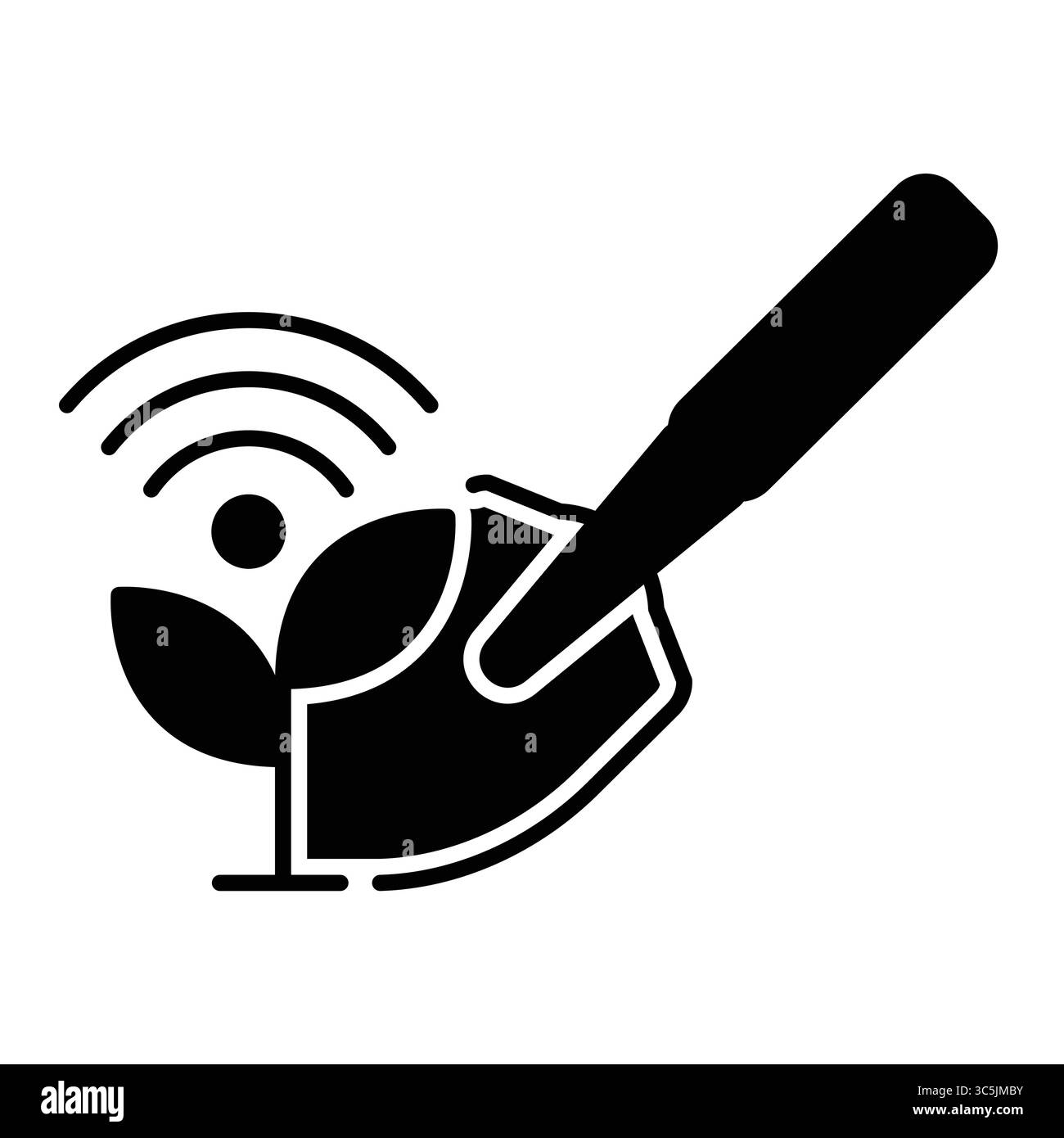 Explorez la fusion de la technologie et du jardinage avec cette illustration d'une pelle et d'un système de surveillance sans fil pour les plantes. Parfait pour respectueux de l'environnement Illustration de Vecteur