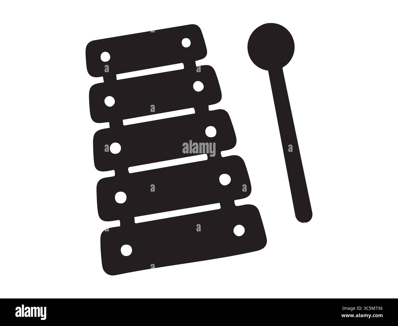 Silhouette noire de xylophone pour enfants avec maillet, isolé sur fond blanc, illustration graphique. concept d'instrument de musique, jouet pour enfants, perc Illustration de Vecteur