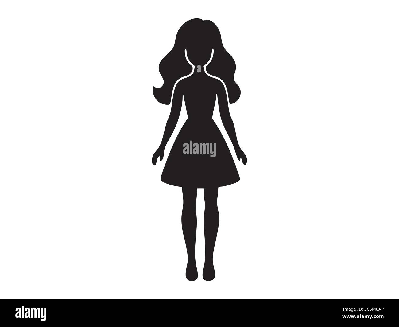 Silhouette noire de poupée isolée sur fond blanc, illustration graphique. concept de jouet, figurine de poupée mignonne, jouet pour enfants, icône d'enfant, conception Illustration de Vecteur