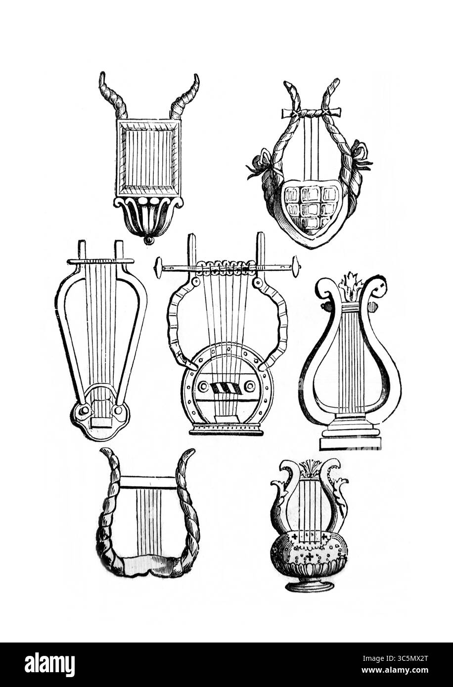 Illustration de harpes et luths utilisé dans la période du Roi David Times (Samuel) de l'ancien 19ème siècle la Sainte Bible contenant l'ancien et le Nouveau te Banque D'Images