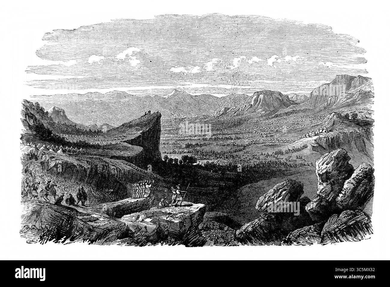 Illustration de la Vallée d'Elah montrant les campements des Israélites et Philistins (Samuel) de l'Antiquité 19ème siècle la Sainte Bible contenant Banque D'Images