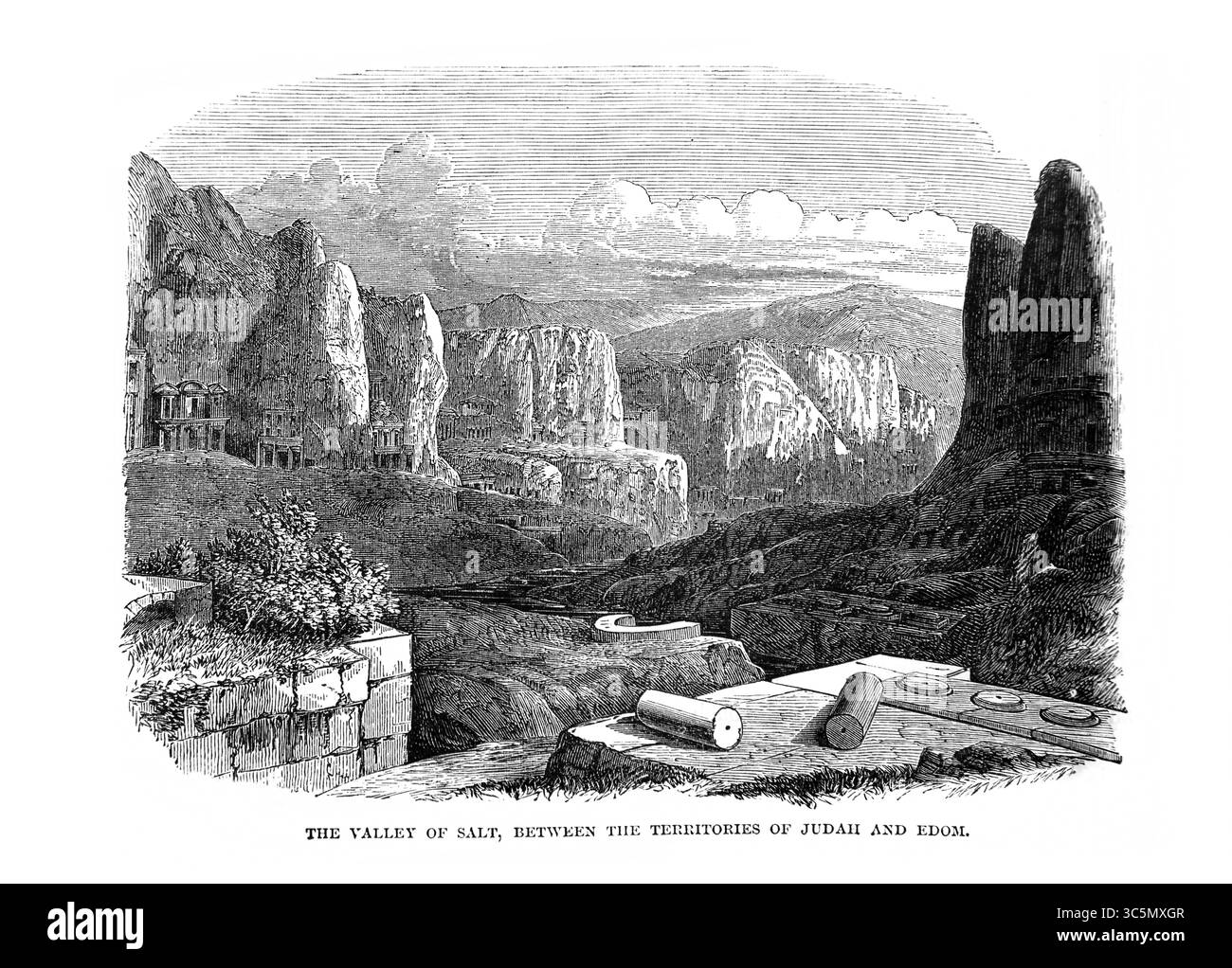 Illustration de la Vallée de sel entre les territoires de Juda et Edom L'endroit où David a frappé les Araméens (Rois) de l'ancien 19ème Centur Banque D'Images