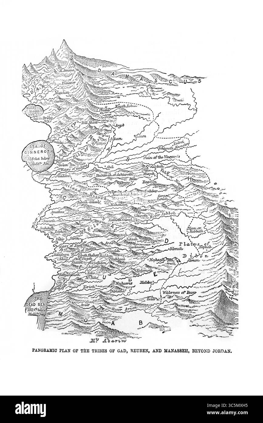 Illustration d'un plan des tribus de Gad, Ruben et Manassé au-delà de la Jordanie de l'ancien 19ème siècle la Sainte Bible contenant l'ancien et le Nouveau test Banque D'Images