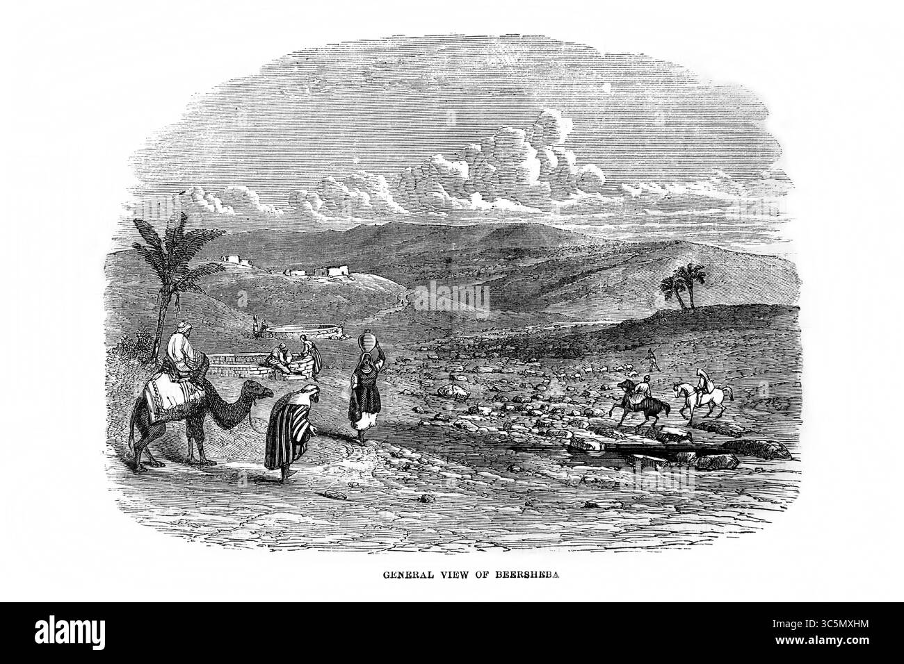 Illustration de la vue générale de Beersheba mentionné dans l'ancien Testament de l'ancien XIXe siècle la Sainte Bible contenant l'ancien et le Nouveau Testament Banque D'Images