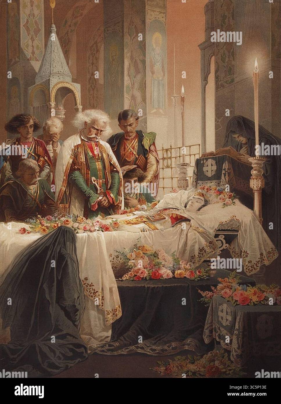 Mihaly von Zichy - Tamara dans le cercueil illustration du poème le démon de Mikhail Lermontov. Banque D'Images