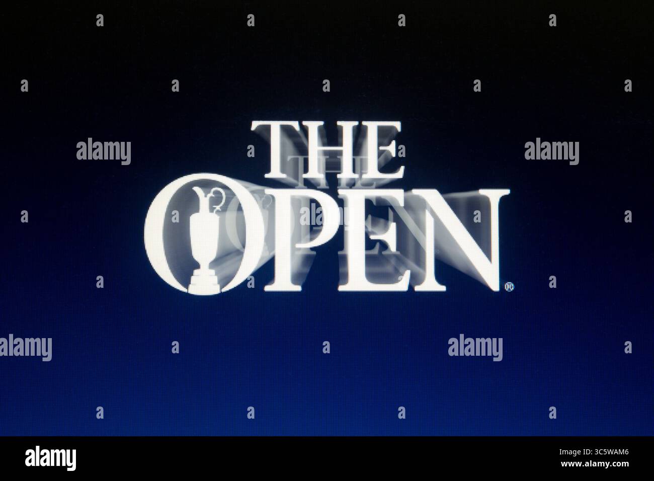 6 avril 2020, Asuncion, Paraguay : illustration photo - logo icône de l'Open, le plus ancien tournoi de golf dans le monde, est affiché sur un écran d'ordinateur portable. Réalisez un effet rafale avec zoom intégré à l'appareil photo. (Crédit image : © Andre M. Chang/ZUMA Wire) Banque D'Images