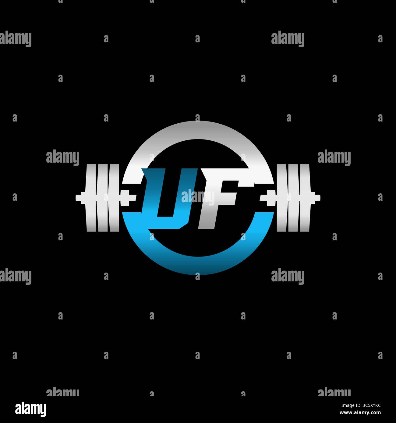 Fitness Gym logo lettre initiale UF avec Dumbbell et graphique vectoriel cercle Illustration de Vecteur