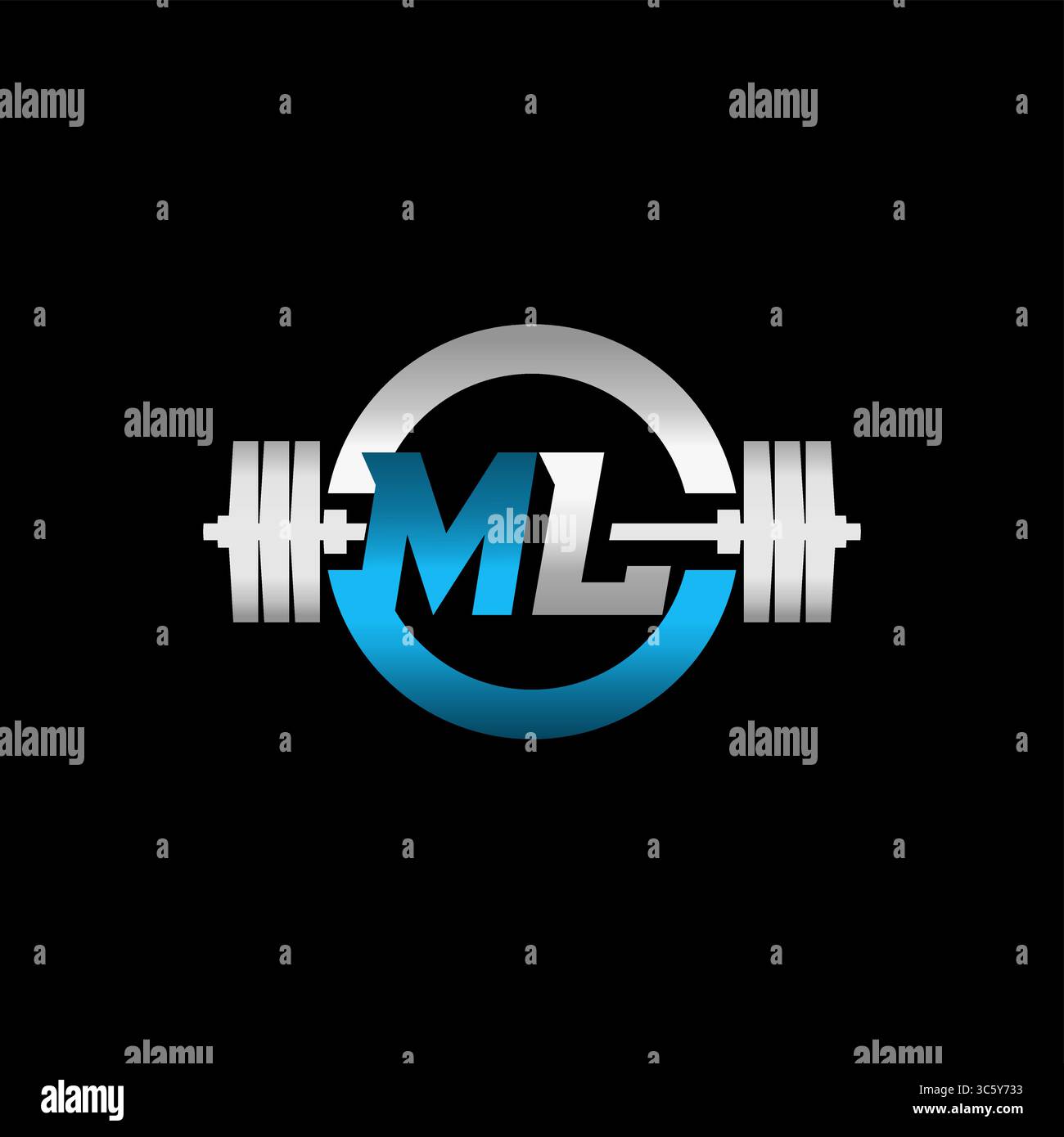 Fitness Gym logo lettre initiale ML avec Dumbbell et graphique vectoriel cercle Illustration de Vecteur