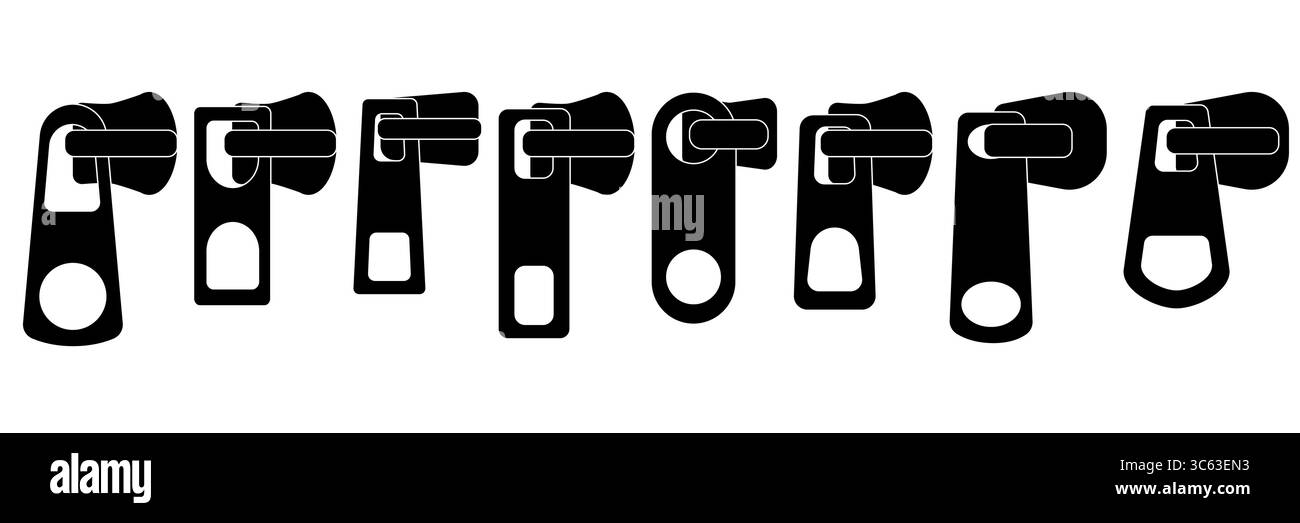 Conception d'icône vectorielle d'extracteur de fermeture à glissière. Croquis de fermeture à glissière en métal pour sac à dos ou fermeture en tissu. Illustration de serrure à glissière de style CAD isolée sur blanc Illustration de Vecteur