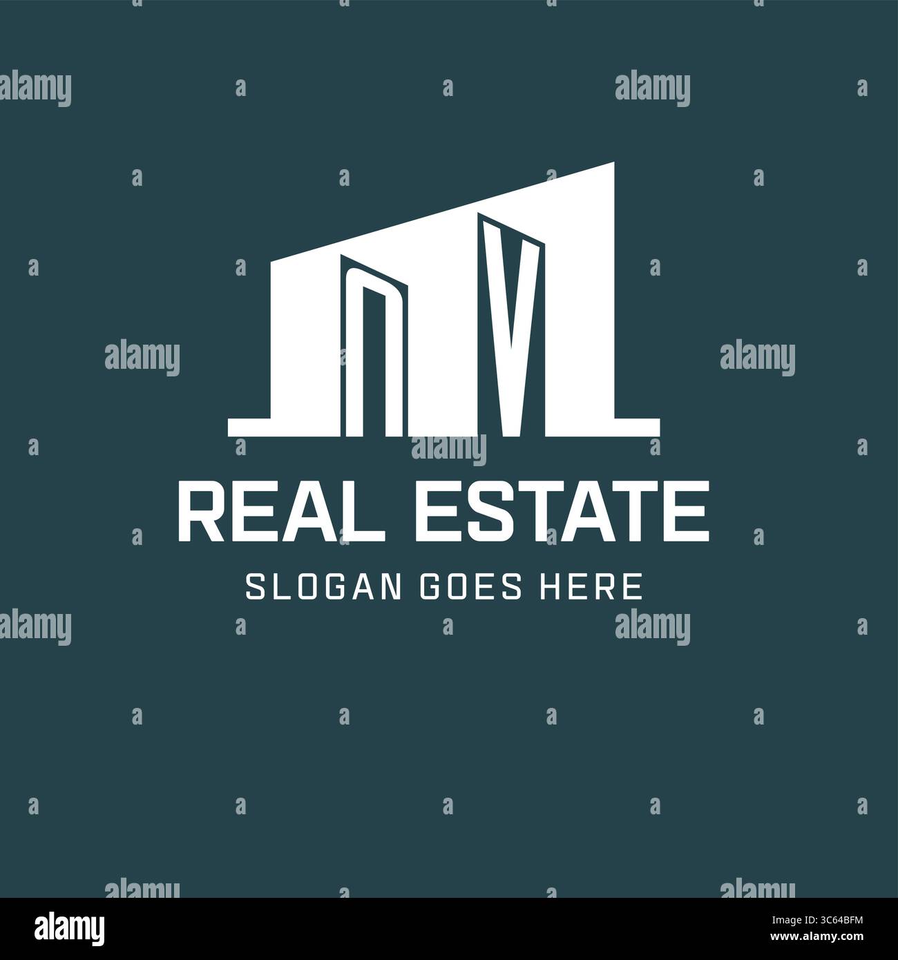 Logo NV initial pour l'immobilier avec un graphique vectoriel d'idées de conception d'icône de bâtiment simple Illustration de Vecteur