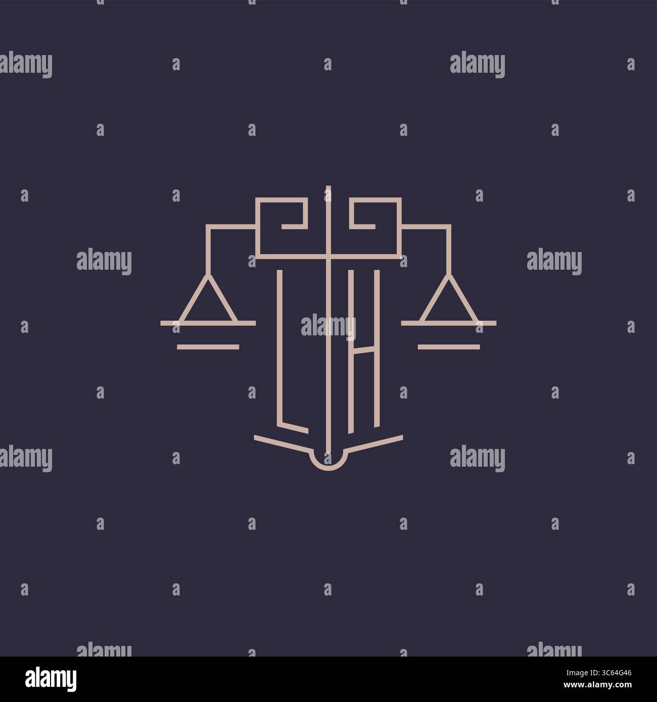 Lettre initiale LH logo avec graphique vectoriel de style géométrique de luxe Scale of justice Illustration de Vecteur