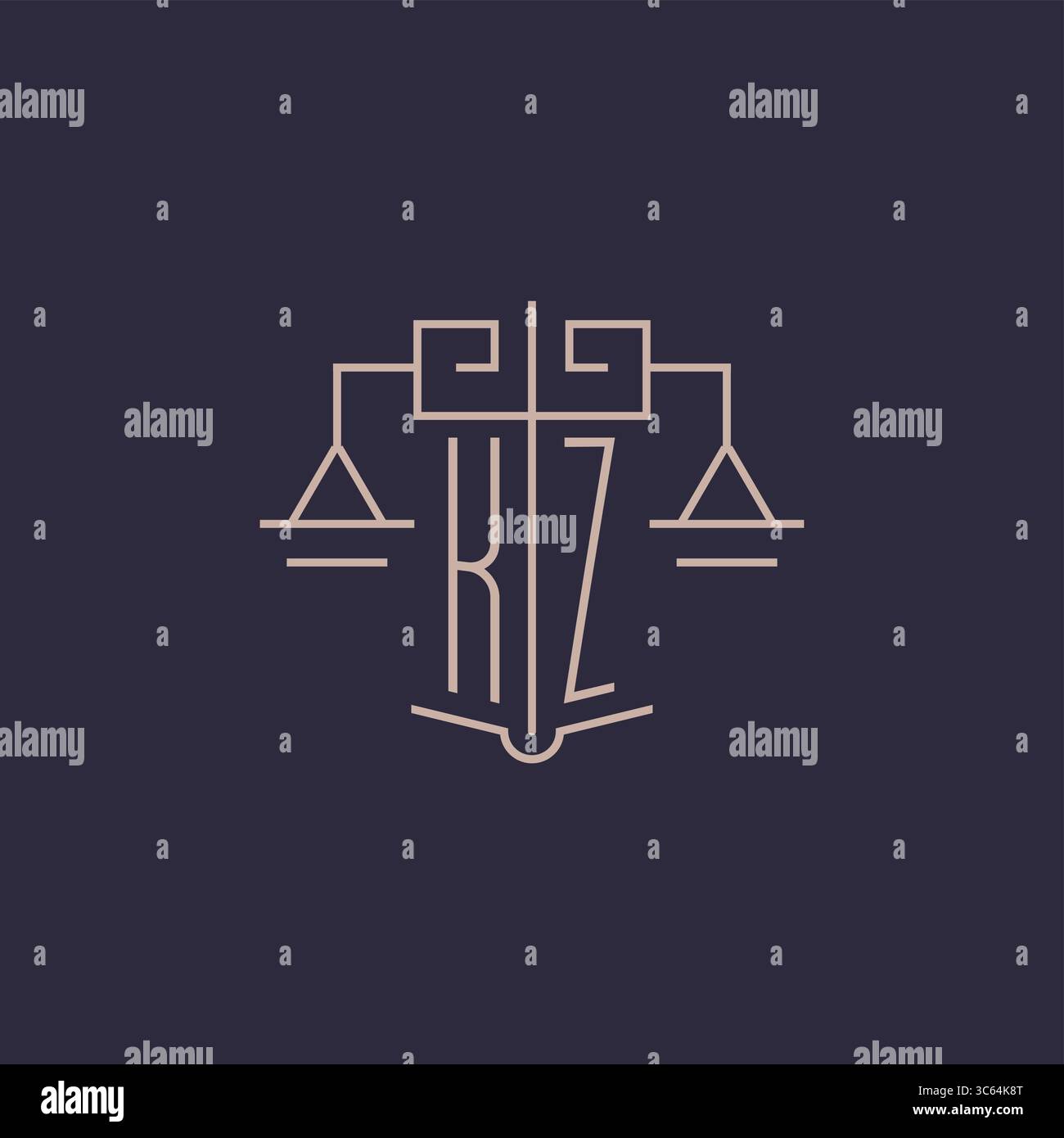 Lettre initiale logo KZ avec graphique vectoriel de style géométrique de luxe Scale of justice Illustration de Vecteur
