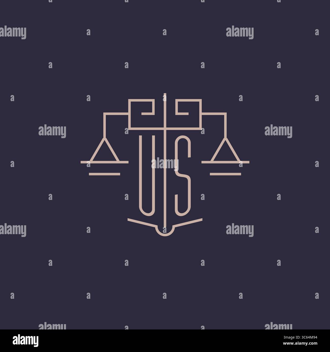 Lettre initiale logo US avec graphique vectoriel de style géométrique de luxe Scale of justice Illustration de Vecteur