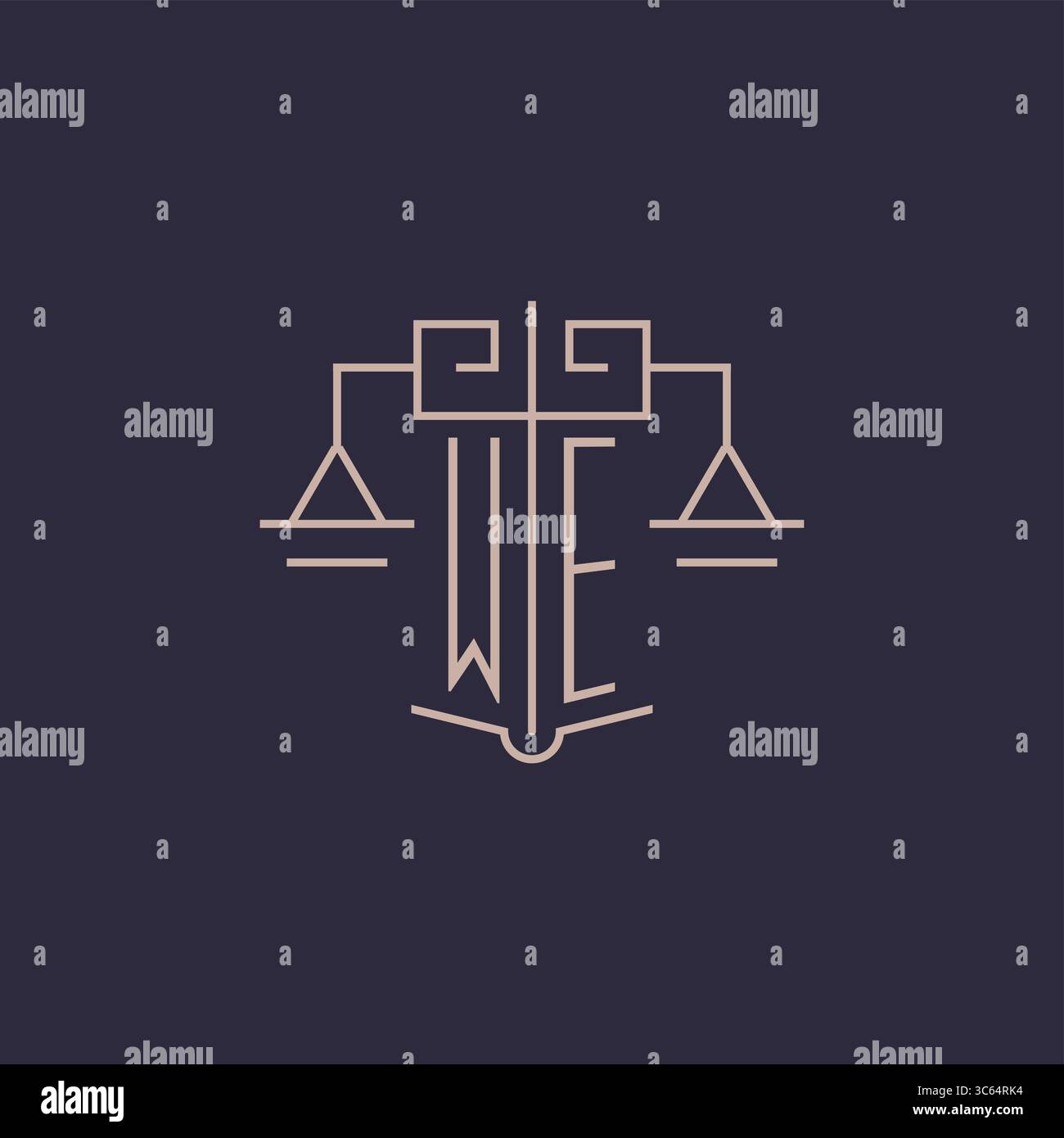 Lettre initiale NOUS logo avec échelle de justice luxe graphique vectoriel de style de conception géométrique de style Illustration de Vecteur