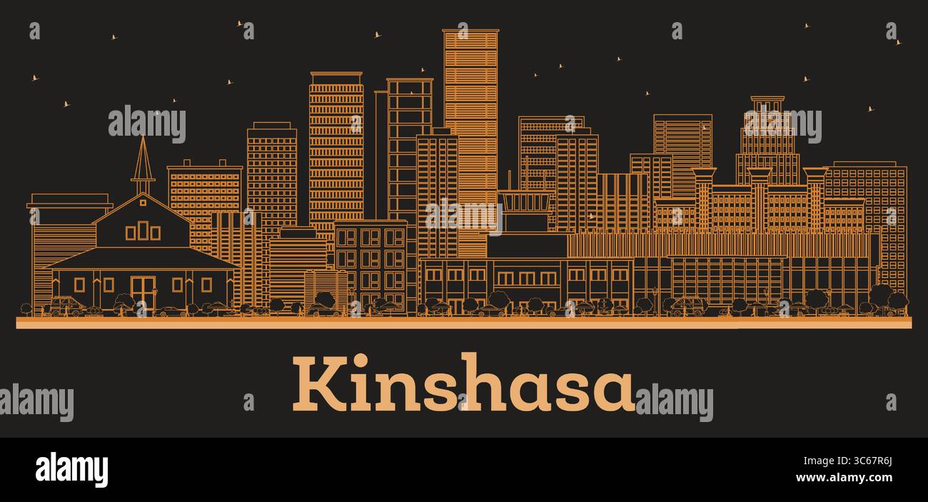 Aperçu de Kinshasa Congo City Skyline avec des bâtiments orange. Illustration vectorielle. Voyage d'affaires et concept de tourisme avec l'architecture moderne. Illustration de Vecteur