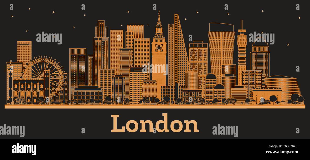 Aperçu de Londres England City Skyline avec des bâtiments orange. Illustration vectorielle. Voyage d'affaires et concept de tourisme avec l'architecture moderne. Illustration de Vecteur