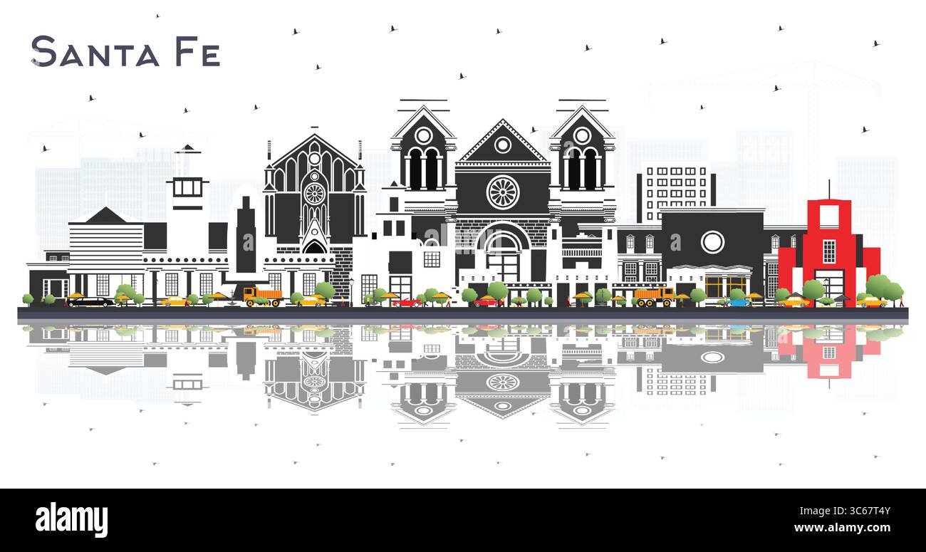 Santa Fe New Mexico Skyline avec bâtiments couleur isolés sur blanc. Illustration vectorielle. Santa Fe USA Cityscape avec des sites touristiques. Illustration de Vecteur